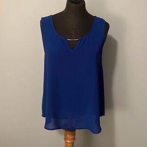 E Hanger Women's Blue  Sleeveless Triangle Keyhole Semi Sheer Blouse
